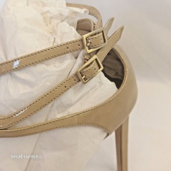 JIMMY CHOO Lancer beige Patent Leather Heel Shoes Women's Size 38.5 NWB - Picture 9 of 12